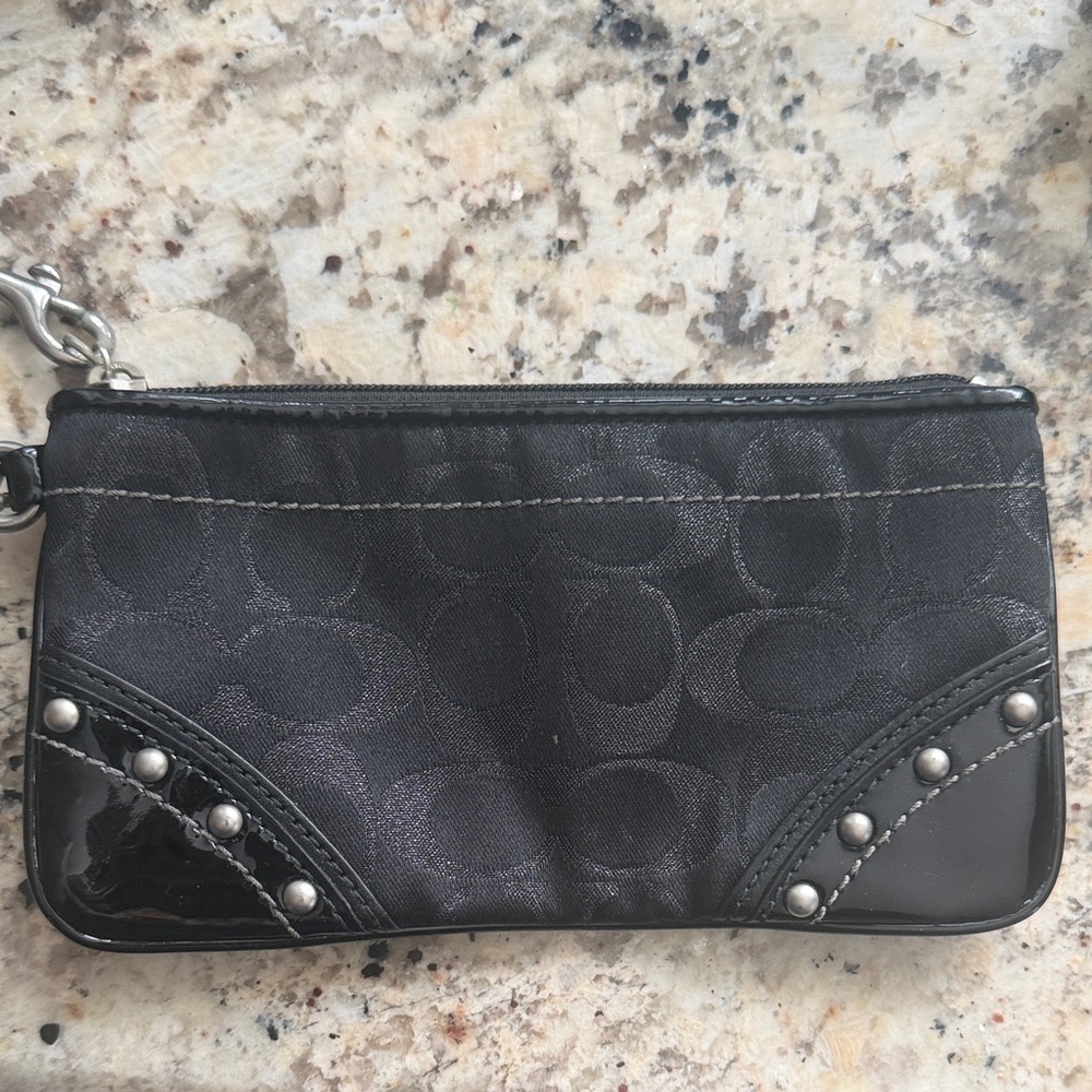 Coach Black Wristlet with Silver Studs